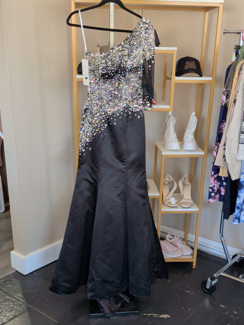 Cinderella Black Evening Dress with Sequin Accents